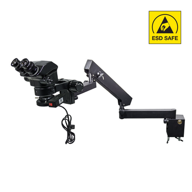 7-50X Flexible Arm ESD Safe Fluorescence Light ESD Binocular Zoom Stereo Microscope, SKU SZ02090642, three quarter front view