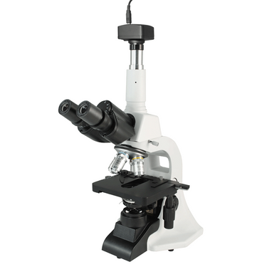40X-1000X Biological Compound Laboratory Microscope, Trinocular, LED Light + USB Digital Camera, SKU BM02030301, three quarter front view
