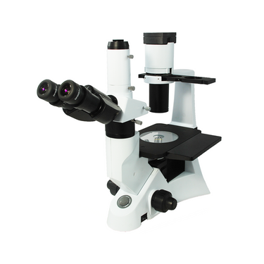 40X-400X Inverted Compound Laboratory Microscope, Trinocular, Halogen Light, Abbe Condenser, SKU BM13060313, three quarter front view