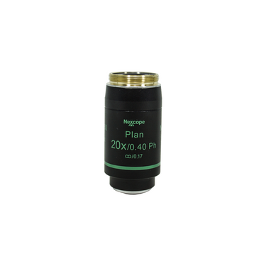 Objective Working Distance 4.8mm 20X Infinity Plan Achromatic Phase Contrast Objective, SKU Nexcope-NE620-Objective-PH20, three quarter front view