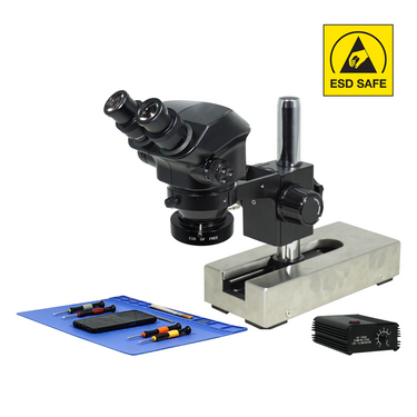 7-50X ESD Safe UV FREE LED Light Gliding Base Stand ESD Binocular Zoom Stereo Microscope, SKU SZ02090224, three quarter front view