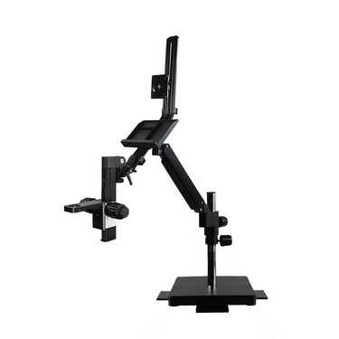 Microscope and Monitor Arm, Heavy Base Post Stand, 39mm Focus Rack, SKU ST02071821, three quarter front view