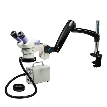 7-30X LED Light Pneumatic Arm Binocular Zoom Stereo Microscope, SKU SZ02080726, three quarter front view