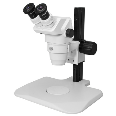 6.7-45X Track Stand Binocular Zoom Stereo Microscope, SKU SZ02020021, three quarter front view