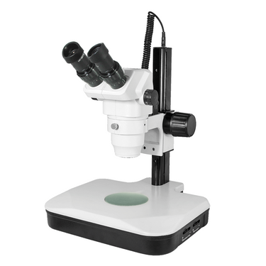 6.5X-45X Super Widefield Zoom Stereo Microscope, Binocular, Track Stand, Halogen Top Light and Fluorescent Bottom Light, SKU SZ02020065, three quarter front view