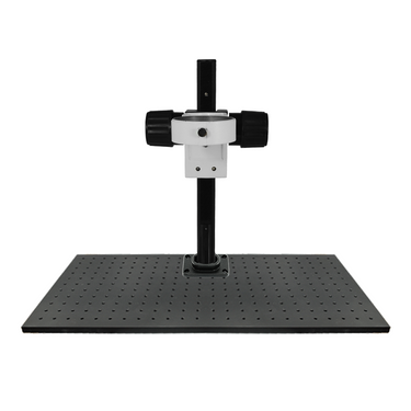 300x450x13mm Track Length 325mm Focus Distance 200mm 76mm Track Stand with Optical Breadboard Base, SKU ST02031112, three quarter front view