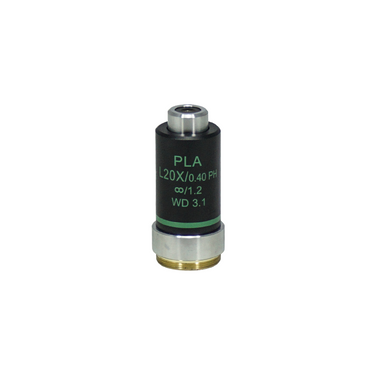 20X Infinity-Corrected Long Working Distance Plan Achromatic Phase Contrast Microscope Objective Lens Working Distance 3.1mm, SKU PH04073431, three quarter front view