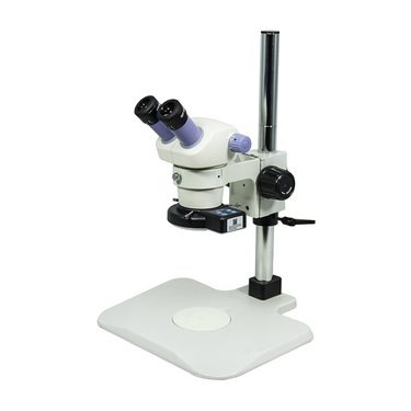 7-30X LED Light Post Stand Binocular Zoom Stereo Microscope, SKU SZ02080223, three quarter front view