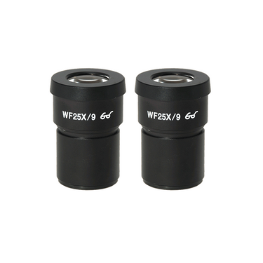 WF 25X Widefield Microscope Eyepieces, High Eyepoint, 30mm, FOV 9mm (Pair), SKU SZ05013711, three quarter front view