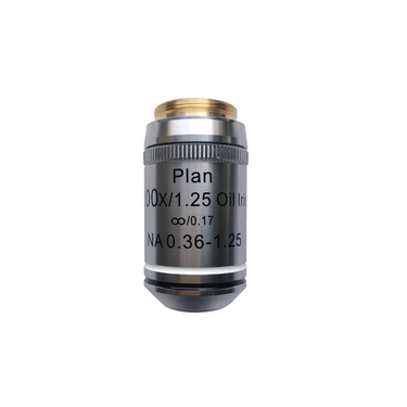 Objective Working Distance 0.18mm 100X Infinity Achromatic Iris Diaphragm Objective, SKU BM02013831, three quarter front view
