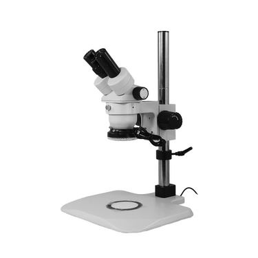 10X/20X Super Widefield Stereo Microscope, Binocular, Post Stand, LED Ring Light and Back Light, SKU FS02020121, three quarter front view