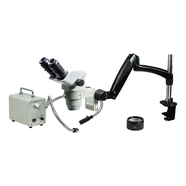 3.35-45X LED Light Pneumatic Arm Binocular Zoom Stereo Microscope, SKU SZ02060785, three quarter front view