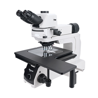 50-500X LED Dual Illuminated Light XY Stage Travel Distance 210x210mm Trinocular Transmitted/Reflected Metallurgical Microscope, SKU Nexcope-NX800-Trinocular-T/R, three quarter front view