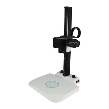 Microscope Track Stand, N Adapter Fine Focus Rack, LED Bottom Light Base (Dimmable), SKU ST02041405, three quarter front view