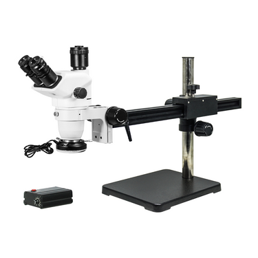 6.7-45X LED Light Ball Bearing Boom Stand Trinocular Zoom Stereo Microscope, SKU SZ02061432, three quarter front view