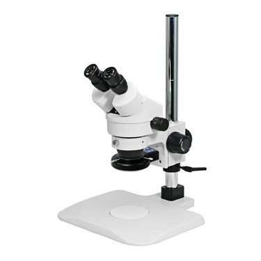 7-45X LED Light Post Stand Binocular Zoom Stereo Microscope, SKU SZ02010224, three quarter front view