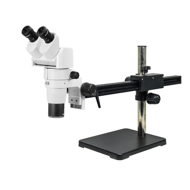 8-50X Ball Bearing Boom Stand Binocular Parallel Zoom Stereo Microscope, SKU PZ02080241, three quarter front view