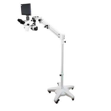 2.0 Megapixels 6.7-45X CMOS Pneumatic Arm Trinocular Zoom Stereo Microscope, SKU SZ02060773, three quarter front view