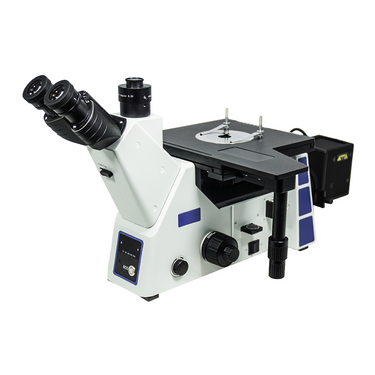 50-500X Inverted Halogen Coaxial Reflection Light Trinocular Inverted Metallurgical Microscope, SKU MT05140313, three quarter front view