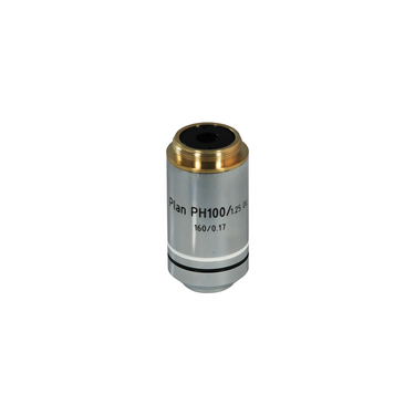 Objective Working Distance 0.207mm 100X Plan Achromatic Phase Contrast Objective, SKU PH13043831, three quarter front view