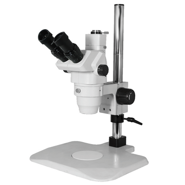 6.5X-45X Super Widefield Zoom Stereo Microscope, Trinocular, Post Stand (Height 305mm), SKU SZ02020271, three quarter front view