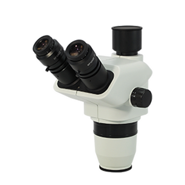 6.7-45X Trinocular Zoom Stereo Microscope Head, Field of View 22mm Working Distance 100mm, SKU SZ05021151, three quarter front view