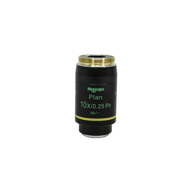Objective Working Distance 10.2mm 10X Infinity Plan Achromatic Phase Contrast Objective, SKU Nexcope-NE620-Objective-PH10, three quarter front view