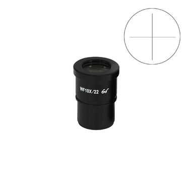 WF 10X Widefield Microscope Eyepiece with Reticle, Cross Line, High Eyepoint, 30mm, FOV 22mm (One), SKU SZ05013233, three quarter front view
