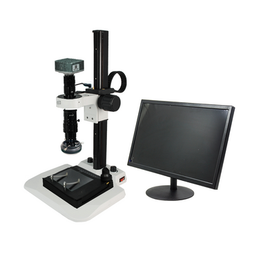 0.35-4.5X 2.0 Megapixels CMOS LED Light LED Transmitted Light Track Stand XY Stage Travel Distance 75x55mm Video Zoom Microscope, SKU MZ02210015, three quarter front view