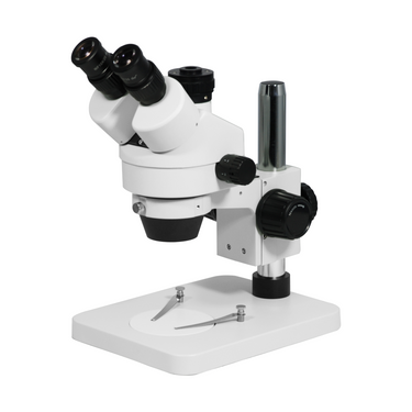 7X-45X Widefield Zoom Stereo Microscope, Trinocular, Post Stand (Height 250mm), SKU SZ05030131, three quarter front view