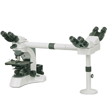 40-1000X LED Coaxial Transmitted Light Number of Microscope Head Triple Heads XY Stage Travel Distance 75x50mm 3-Head Viewing Teaching Compound Microscope, SKU BM13010513, three quarter front view