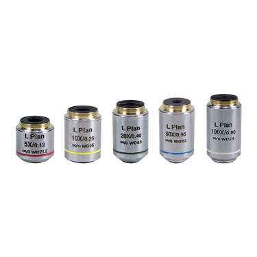 Infinity Long Working Distance Plan Achromatic Metallurgical Objective Set, SKU MT02503031, three quarter front view