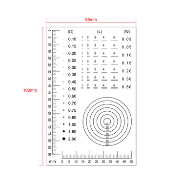 90mm/90 Div Multiple Scale Film Ruler, SKU RT02420612, three quarter front view