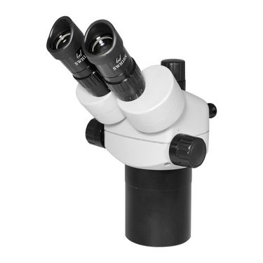 18-65X Zoom Stereo Microscope Head, Trinocular, Field of View 23mm Working Distance 92mm, SKU SZ08041131, three quarter front view