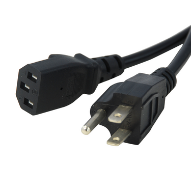 Power Cord IEC-320-C13 to NEMA 5-15-P USA 3 Pin Plug, 1.8m (6 ft), SKU EC02051201, three quarter front view