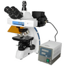 40X-1000X Fluorescence Microscope, Trinocular, Dual Light MH, Plan Fluor Semi-Apochromatic Objectives, SKU FM05100303, three quarter front view