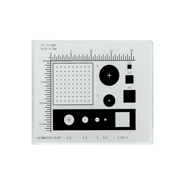 20mm/40 Div Glass Multi-Function Calibration Target (35x25mm, 9x9), SKU CT20040106, three quarter front view