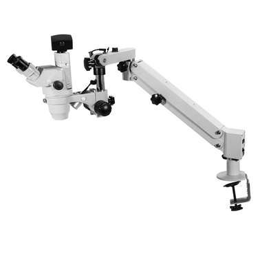 5.0 Megapixels 6.7-45X CMOS Pneumatic Arm Trinocular Zoom Stereo Microscope, SKU SZ02020752, three quarter front view