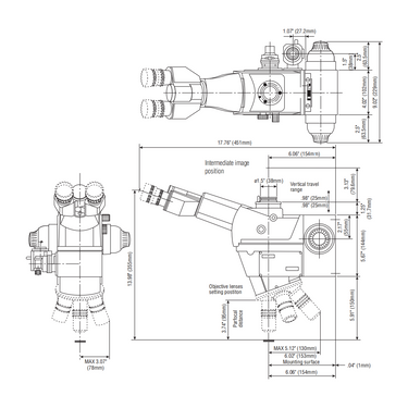 1X Focus Distance 50mm Laser Video Microscope Body (FS70L4-THS), SKU Mitutoyo-378-187-4, three quarter front view