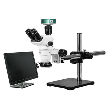 2.0 Megapixels 6.7-45X CMOS LED Light Boom Stand Trinocular Zoom Stereo Microscope, SKU SZ02060433, three quarter front view
