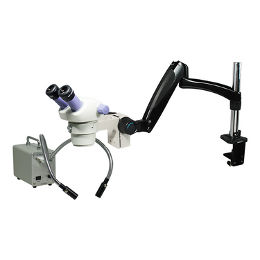 7-30X LED Light Pneumatic Arm Binocular Zoom Stereo Microscope, SKU SZ02080725, three quarter front view