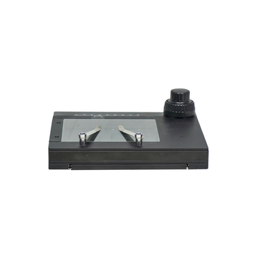 X: 100-180mm Y: 10-70mm XY Stage Travel Distance 75x60mm Stage Platform Dimensions 188x160mm Stage Knob with Scale With Scale 75x60mm Manual Stage, SKU SG08301201, three quarter front view