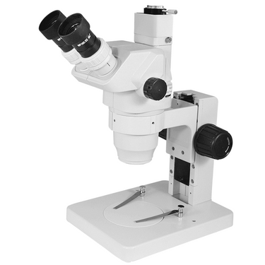 6.7-45X Track Stand Trinocular Zoom Stereo Microscope, SKU SZ05010131, three quarter front view