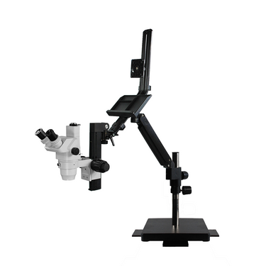 6.7-45X Pneumatic Arm Trinocular Zoom Stereo Microscope, SKU SZ02020736, three quarter front view