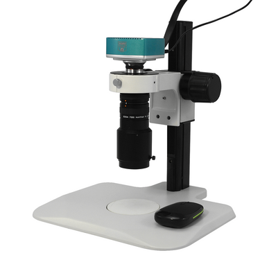 6X Industrial Inspection Video Zoom Microscope, Track Stand + HDMI Camera, SKU MZ02110101, three quarter front view