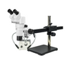 8-65X Ball Bearing Boom Stand Halogen Light Binocular Parallel Zoom Stereo Microscope, SKU PZ02080265, three quarter front view
