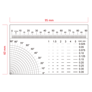90mm/360 Div Multiple Scale Film Ruler, SKU RT02420502, three quarter front view