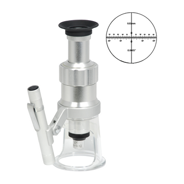 100X LED Portable Shop Field Inspection Measuring Microscope + Pen Light and Helicoid Focus, SKU PM42010412, three quarter front view