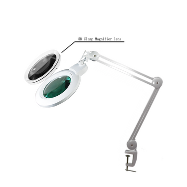 3 & 5 Diopter LED Magnifying Lamp with Clamp – 2 Interchangeable 7-inch Glass Lenses, SKU MG16304310, three quarter front view