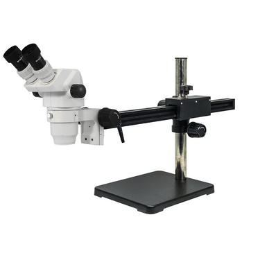 6.7-45X Ball Bearing Boom Stand Binocular Zoom Stereo Microscope, SKU SZ02020422, three quarter front view